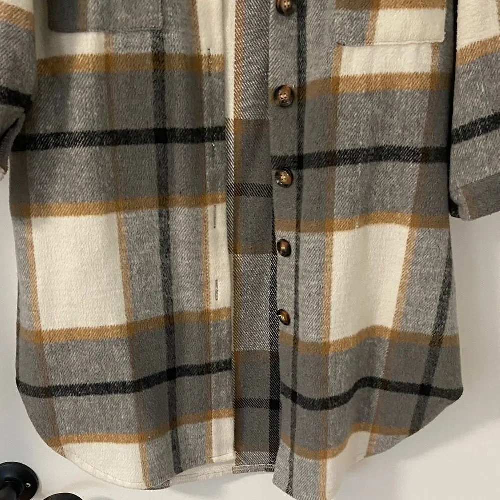 Plaid Button-Up Long Shacket - Picture 3 of 9